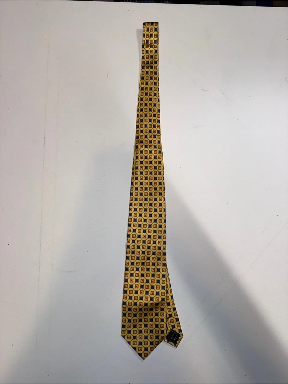Jos. A. Bank Yellow Geometric Silk Tie with Blue and Brown Accents